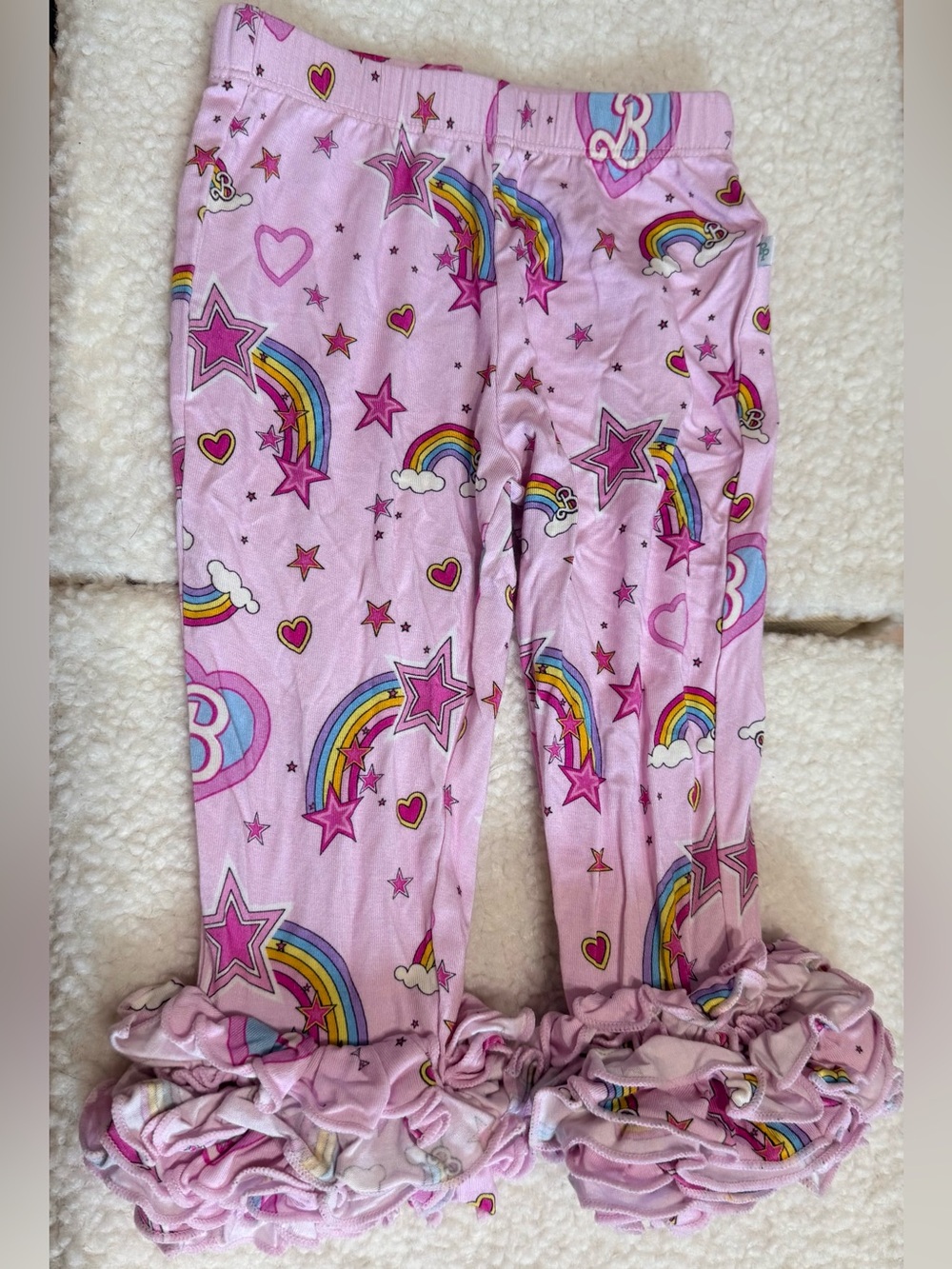 Posh Peanut Pink Rainbow & Star Ruffle Pajama Bottoms